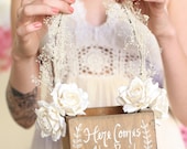 Here Comes The Bride Rustic Flower Girl Basket Barn Wedding Baby's Breath Paper Roses (Item Number MMHDSR10004)