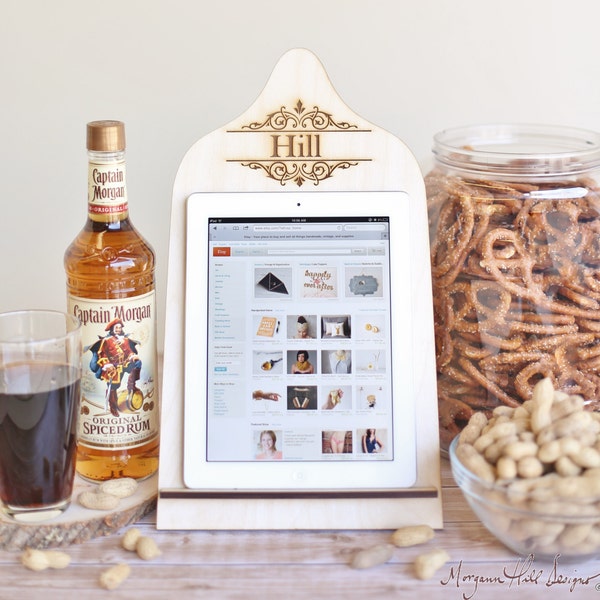 Personalized iPad Stand Cutting Board Style Kindle, Nook, Tablet Country Kitchen Wedding Gift