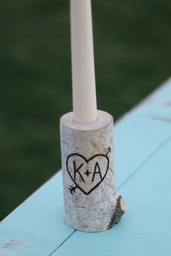 Items similar to Birch Bark Log Taper Candle Holder Custom Engraved