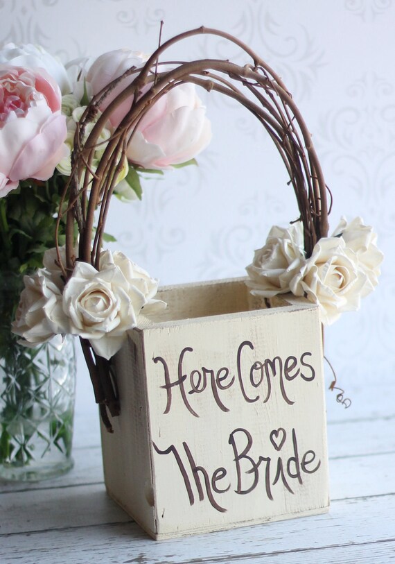 Items similar to Personalized Flower Girl Basket Rustic Wedding Decor