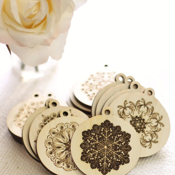 Madera Navidad ornamento conjunto copos de nieve Eco amigable Vintage inspirado rústico Chic