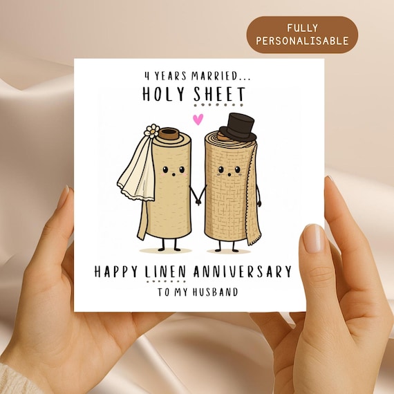 4th Anniversary Card for Husband or Wife - Funny Linen Anniversary Gift - Happy Linen Anniversary