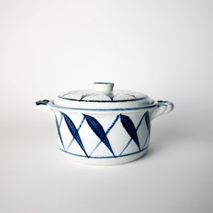 Blue Laurel Pots | Blue & White Ceramic Casserole Candle – Hand Painted Vintage Pottery