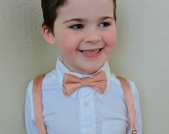 Rose Gold Bowtie and Suspenders. Infant, toddler, boys. 2 weeks before shipment. Rose Gold hardware!