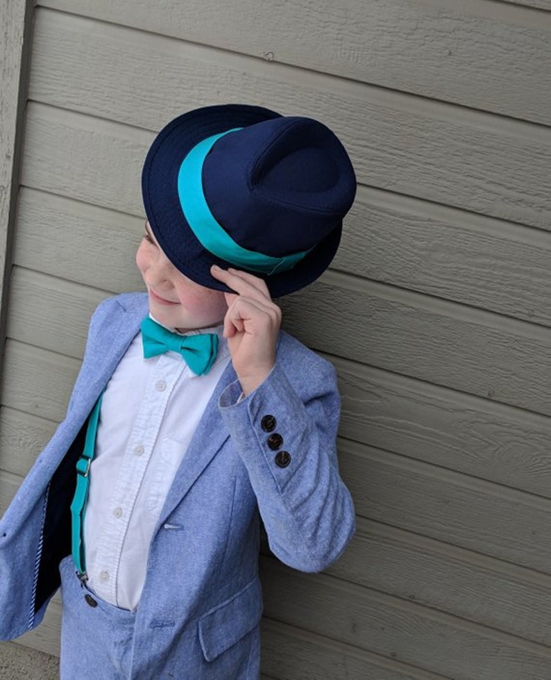 Toddler boy's Black Fedora Hat with Teal Band Etsy