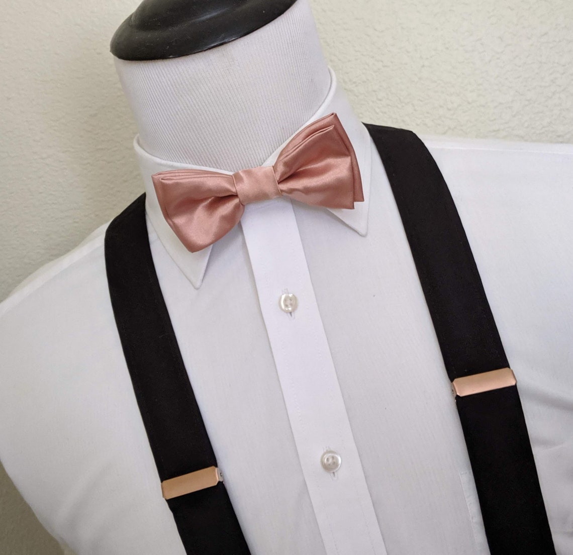 Rose Gold Bow Tie and Black Suspenders Etsy