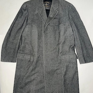 Vintage 1950s Herringbone tweed gray Wool overcoat Coat topcoat Made In USA excellent true vintage classic wool coat