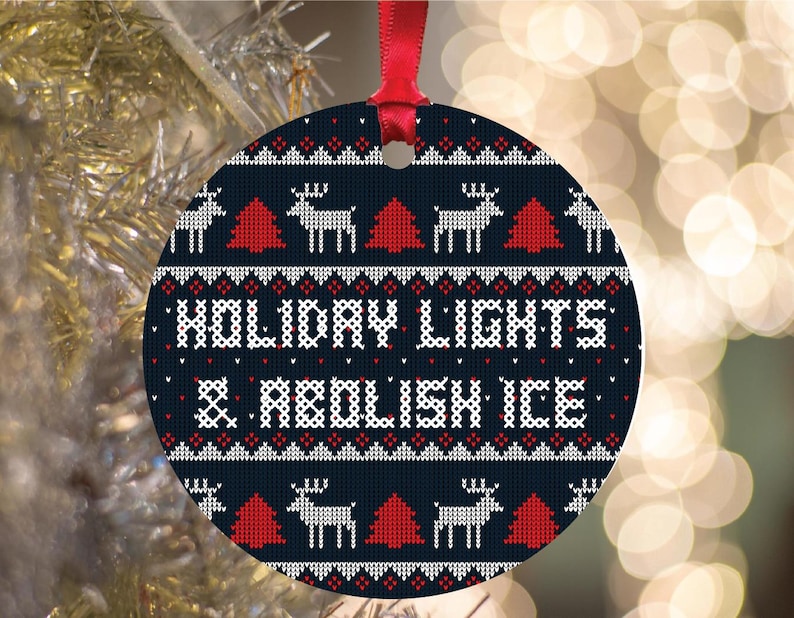 Resistmas Rabbit Subtle Holiday Lights and Abolish Ice Animal Anti Trump Ornament ...
