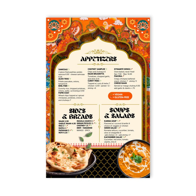 Indian Food Menu Template 11×17 | Editable Canva Menu for Restaurant ...
