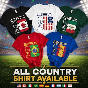 Maglietta per tifosi di calcio 2026, maglietta con bandiera di qualsiasi paese, regalo per tifosi di tornei internazionali di calcio, maglietta World Soccer 2026, maglietta personalizzata con codice paese