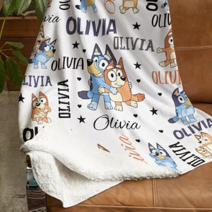 Custom Bluey Blanket | Plush Throw for Kids | Baby Blanket Gift | Bluey Baby Blanket for Boys & Girls | Soft Baby Blankets | Name Blanket