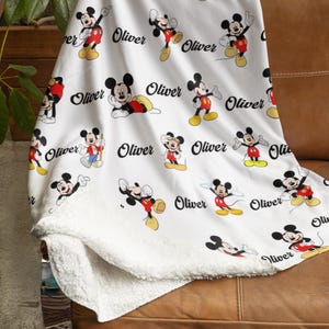 Disney Mickey Mouse Custom Name Blanket, Fleece Minky Sherpa Throws, Cartoon Style Gift for Boys and Girls, Christmas Gift, Bed Quilt Merch