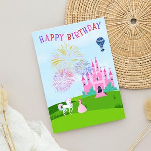 Princess Birthday Card - DIGITAL Download - Printable Birthday Card - Princess Castle and Princess - Printable Birthday Card - Kids birthday