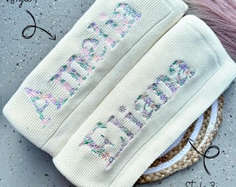 Personalized Embroidered Baby Blanket, Floral Baby Blanket, Baby Knit Blanket, Newborn Gift For baby Girl, First Birthday