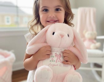 Juguete bordado personalizado, regalo personalizado para bebé, regalo para recién nacido, regalo para baby shower, conejito personalizado, conejito bordado