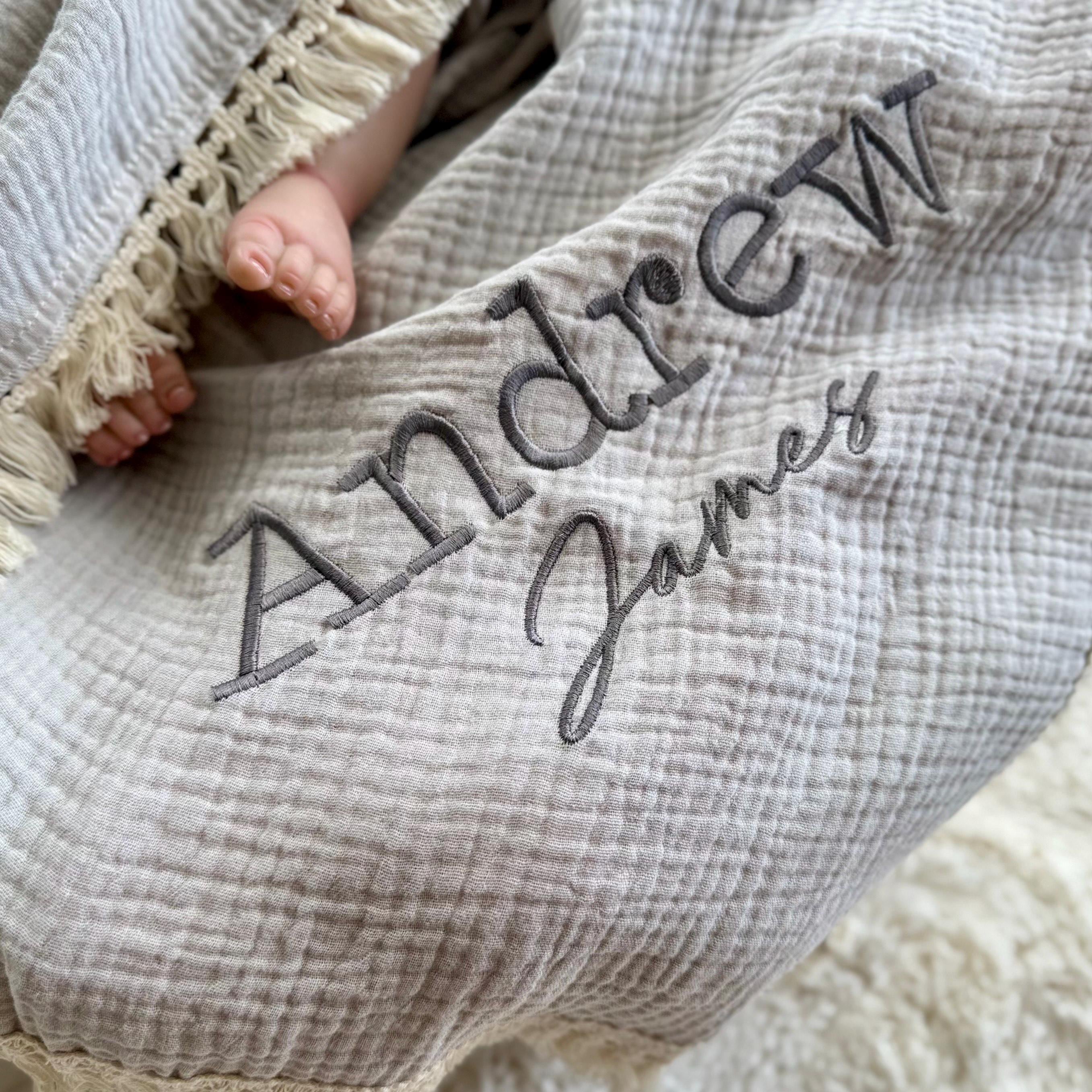 Organic 100% Cotton, Muslin blanket,Personalized baby blanket,Luxury Baby Swaddle Blanket, embroidered name baby blanket, baby shower gift