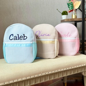 Personalized Seersucker Kids Backpack: Custom Name, Preschool Bag