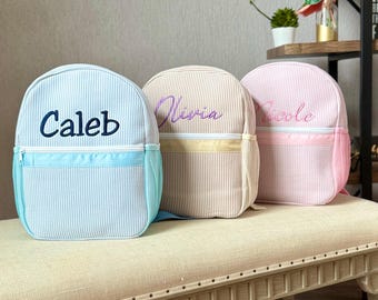 Personalized Seersucker Kids Backpack: Custom Name, Preschool Bag