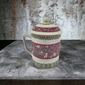 Jingdezhen Chinese Porcelain Tea Cup With Lid Hand Painted Wanshou Mug White