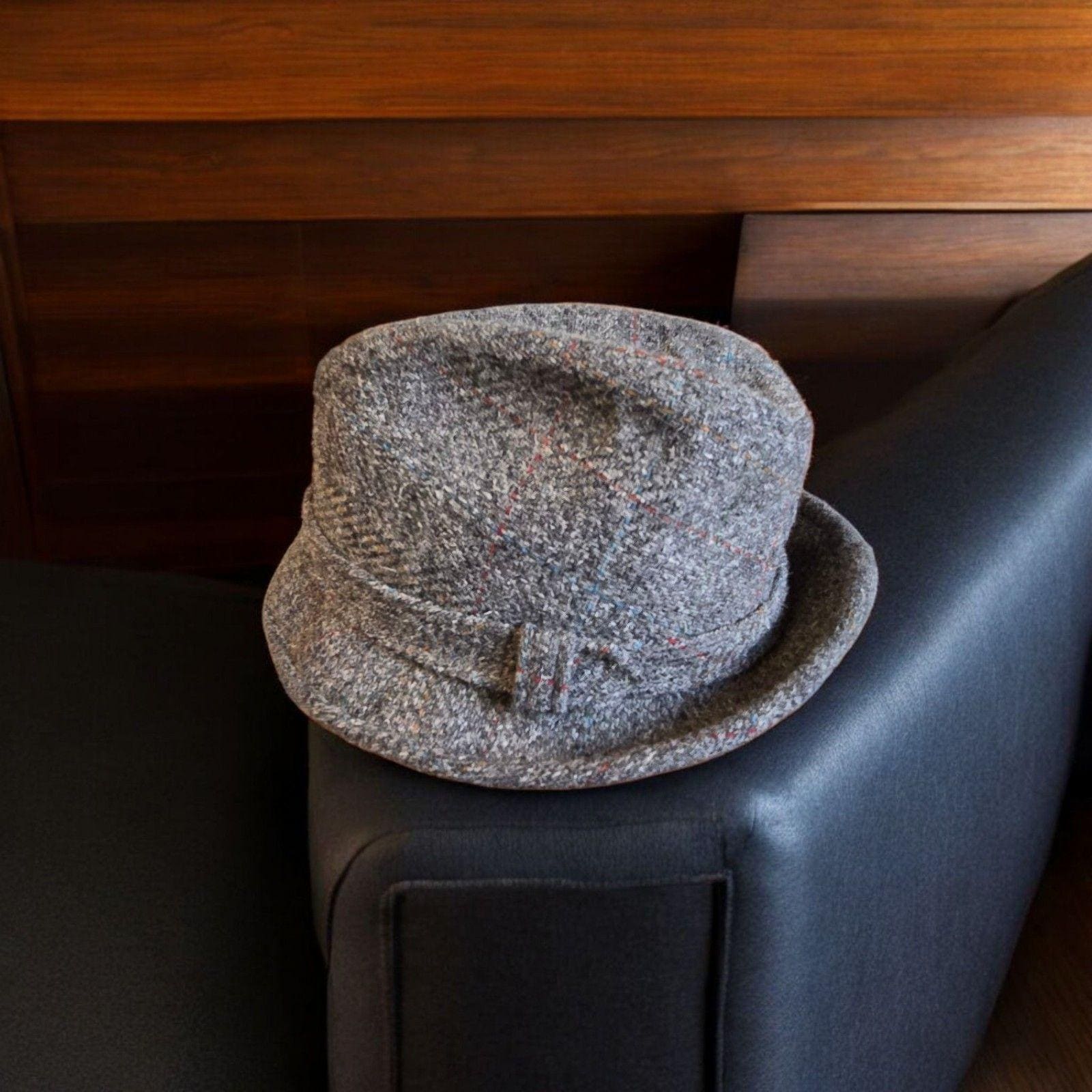 Vintage Brooks Woolen Co Fedora Hat Wool Tweed Gangster Costume Flaw RARE Vintage Brooks Woolen Grey Tweed 6 7/8 Bucket Fedora  main image 4
