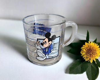Vintage Walt Disney Mickey Mouse Clear Glass Coffee Mug Tea Cup Break Time 8 Oz.