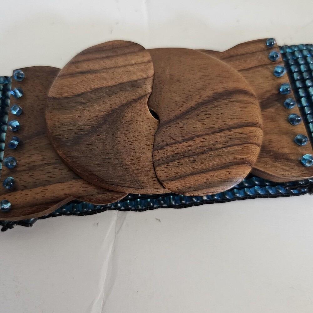 Vintage Wide Beaded Belt Teak Buckle Gerda Lynggaard MCM  display picture 3
