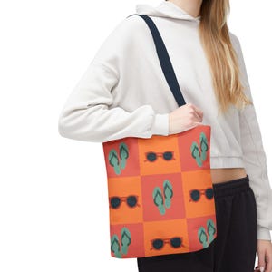 Summer Fun Tote Bag, Flip Flops, Sonnenbrille, Koralle, Türkis, Geschenk für Mutter, Lehrer, Schüler - Strand Einkaufstasche, Urlaubstasche, Pool Tasche,