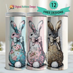 Cute Coquette Easter Bunny Tumbler Wrap, 20oz Skinny Easter Tumbler PNG Sublimation Design, Grandmillenial Easter Digital Download 20 oz png