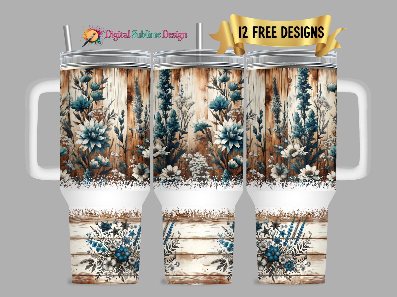 Western Flower 40oz Tumbler Wrap, Rustic Floral Western Southwest 40 Oz ...