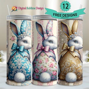Cute Coquette Easter Bunny Tumbler Wrap, 20oz Skinny Easter Tumbler PNG Sublimation Design, Grandmillenial Easter Digital Download 20 oz png