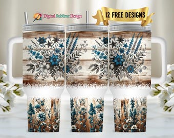 Western Flower 40oz Tumbler Wrap Rustic Floral Western Southwest 40 oz Sublimation Tumbler wrap png Design Cowgirl Tumbler Digital Download