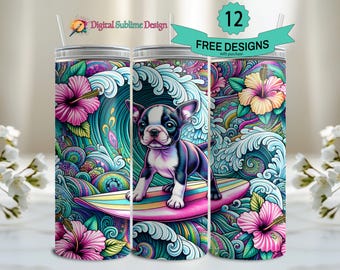 Boston Terrier gobelet Wrap Boston Terrier PNG Boston Terrier 20 oz verre maigre Sublimation dessins Boston Terrier 20 oz téléchargement numérique