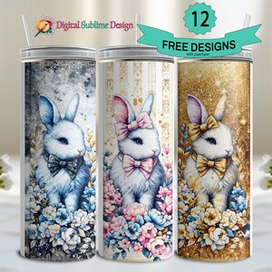 Cute Coquette Easter Bunny Tumbler Wrap, 20oz Skinny Easter Tumbler PNG Sublimation Design, Grandmillenial Easter Digital Download 20 oz png