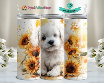 Verre maltais Wrap PNG maltais png, chien maltais png chiot png 20 oz gobelet skinny sublimation dessins gobelet design PNG téléchargement numérique