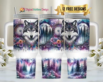 Boho Wolf Traumfänger Traumfänger Traumfänger Traumfänger 40 Unzen 40 Unzen Tumbler 40 Unzen Sublimationsdruck PNG