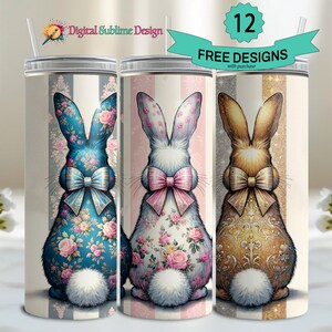 Cute Coquette Easter Bunny Tumbler Wrap, 20oz Skinny Easter Tumbler PNG Sublimation Design, Grandmillenial Easter Digital Download 20 oz png