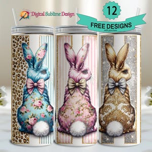 Cute Coquette Easter Bunny Tumbler Wrap, 20oz Skinny Easter Tumbler PNG Sublimation Design, Grandmillenial Easter Digital Download 20 oz png