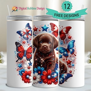 Labrador Retriever Tumbler Wrap Black Lab Chocolate Lab Black Labrador Yellow Lab Summer Tumbler Wrap Fourth of July PNG Memorial Day png 20