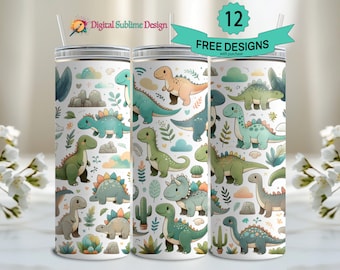 Dinosaur Tumbler Wrap Seamless Dinosaur PNG Dinosaur Boy Dinosaur Girl Birthday Sublimation Dino Kawaii PNG 20 oz Wrap 20oz Tumbler Dinosaur