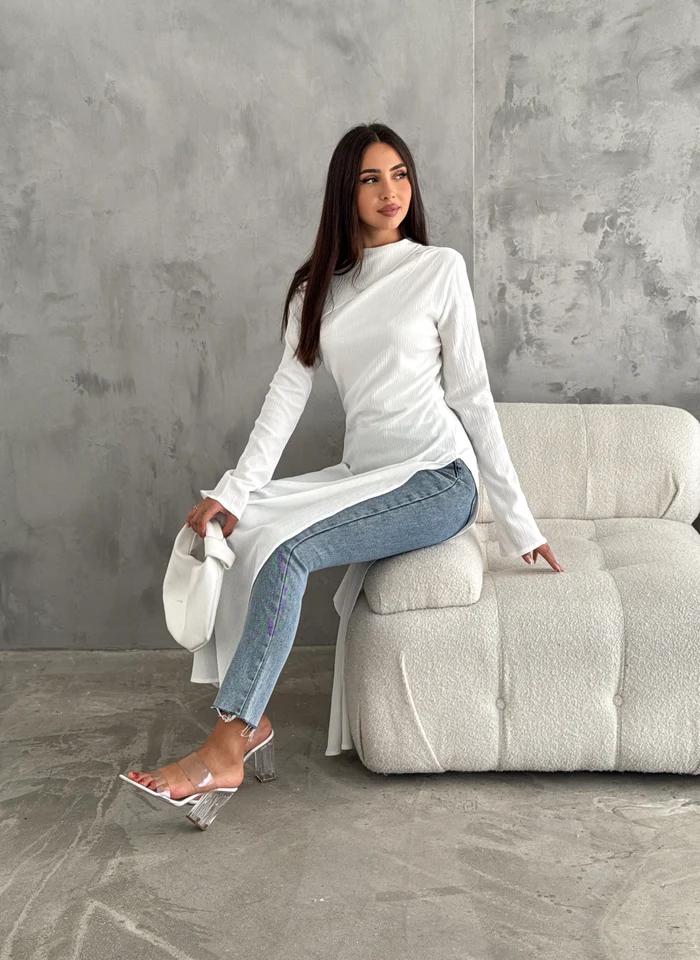 Button-Down Tunic with High Side Slits Shirt