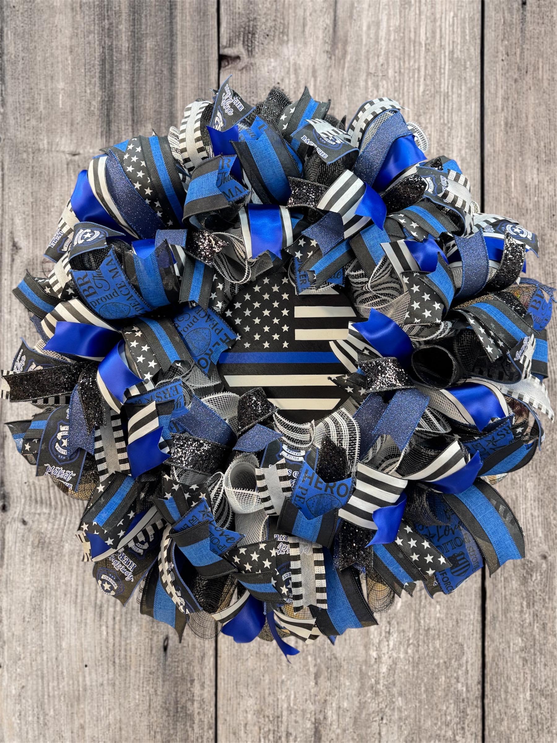 Thin Blue Line Law Enforcement Support Wreath Best Seller! FREE SHIPPING!
