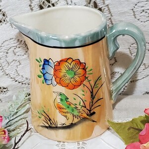 Vintage Japanischer Lusterware Creamer: Handgemaltes Vogel- & Blumenmuster