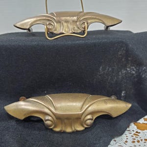 Vintage Art Deco-handtag i mässingspläterad stål - 10 cm i mitten (1 par)