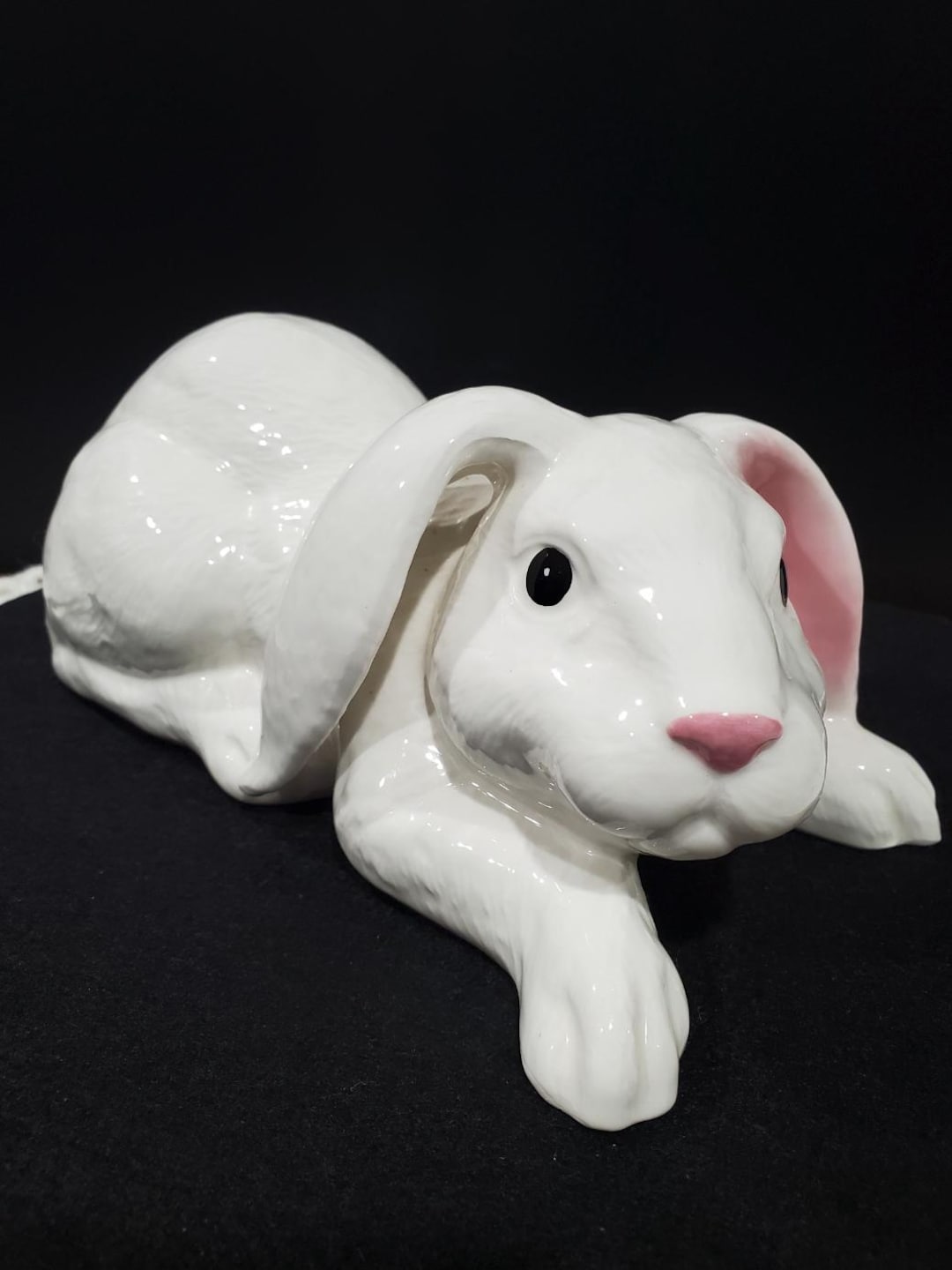 Recling Rabbit Andrea by Sadek Ceramic Rabbit: Reclining White Bunny, Pink Accents - Etsy