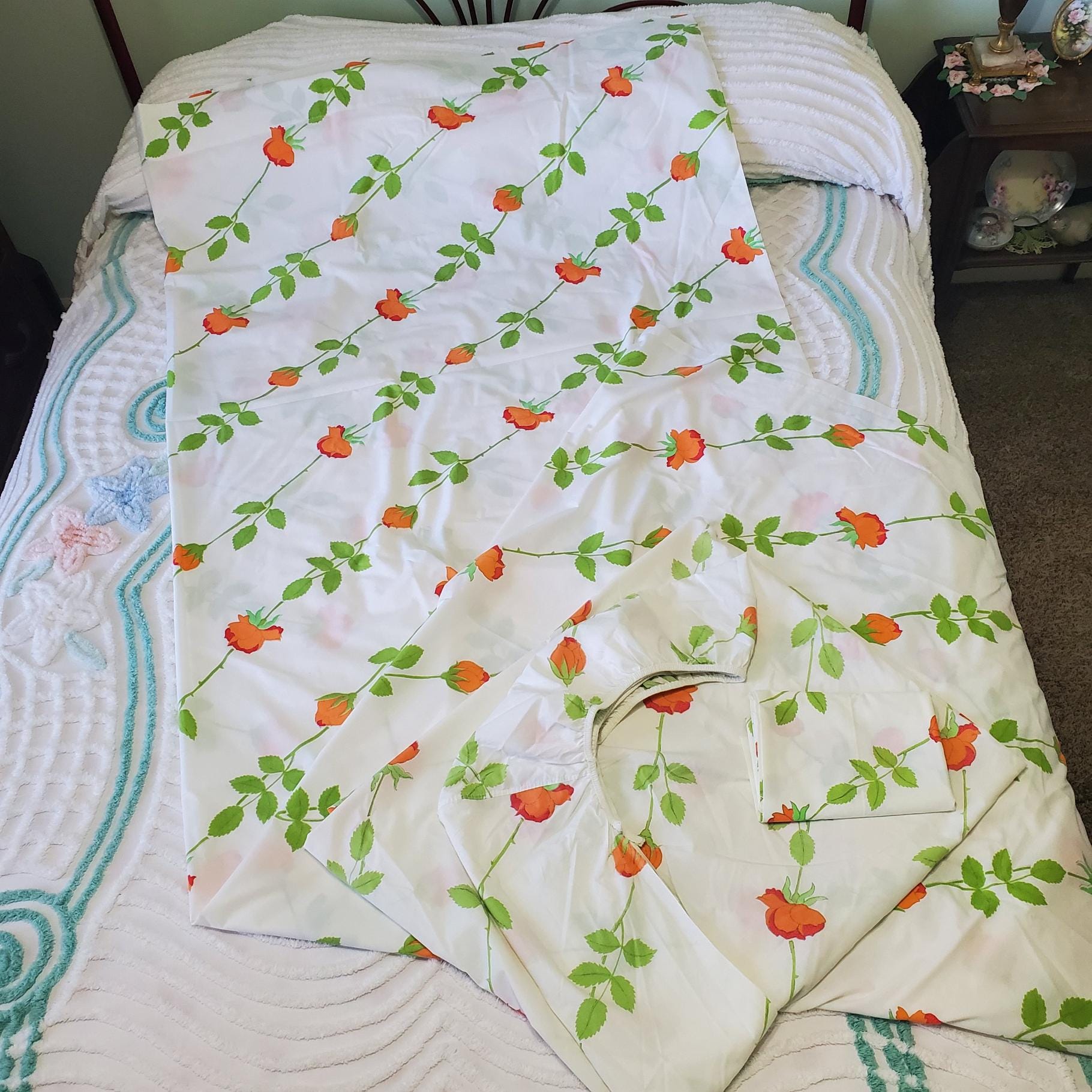 Vintage Christian Dior Rose Twin Sheet Sets - Wamsutta Fortrel