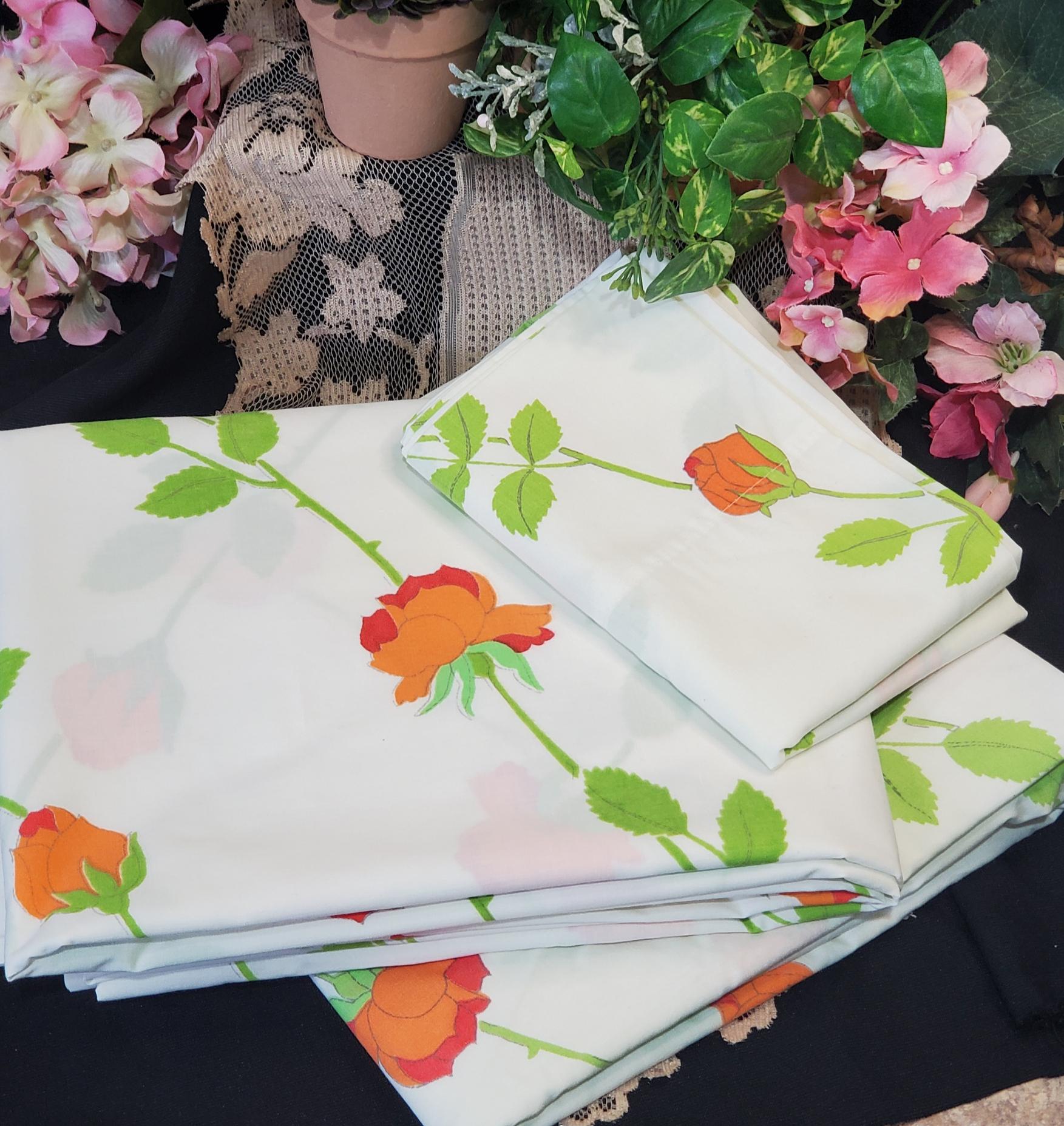 Vintage Christian Dior Rose Twin Sheet Sets - Wamsutta Fortrel