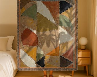 Abstract Woven Throw Blanket | Earth Tone Geometric Tapestry
