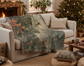Jungle Canopy Escape Woven Wall Tapestry | Tropical Boho Home Decor | Botanical Woven Blanket