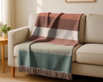 Earth Tone Stripe Woven Blanket, Minimalist Home Decor