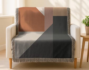 Modern Geometric Blanket, Woven Abstract Throw, Earth Tone Decor, Minimalist Textile, Mid Century Style